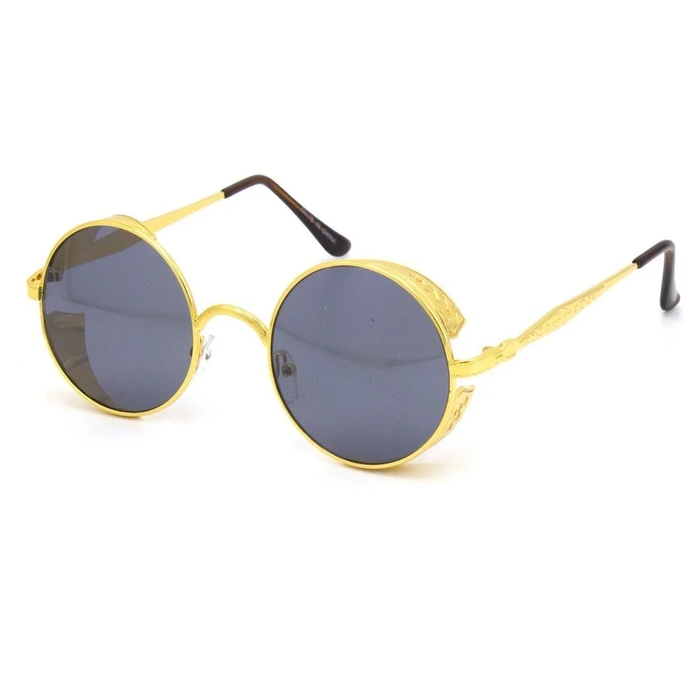 Round Steampunk Sunglasses Men's Gold‎ Frame Designer Fashion Shades Hip Hop New